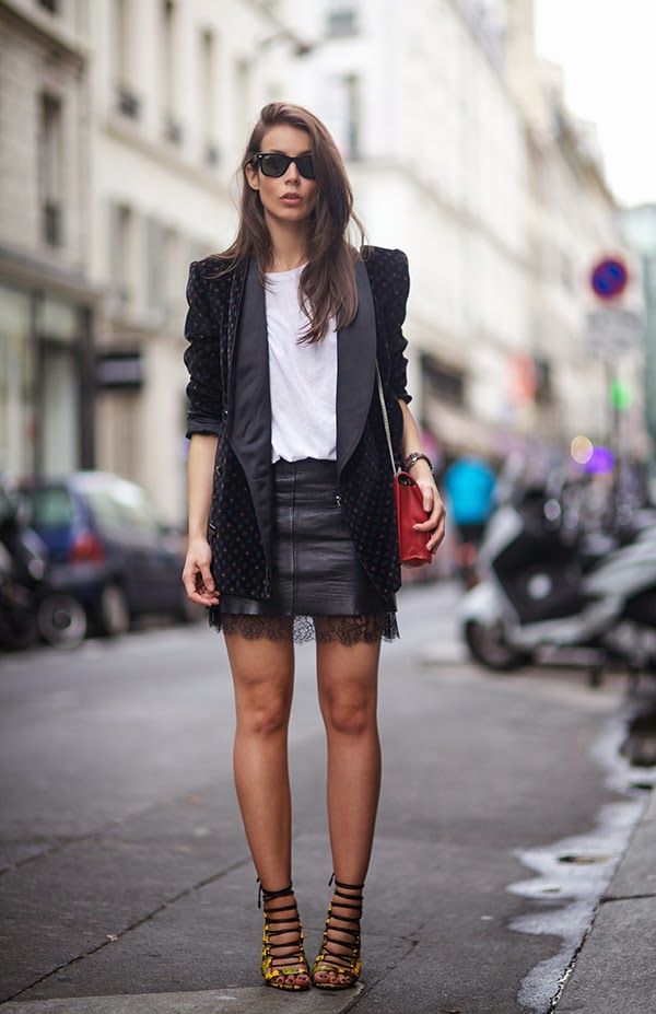 a Blazer with a leather skirt
