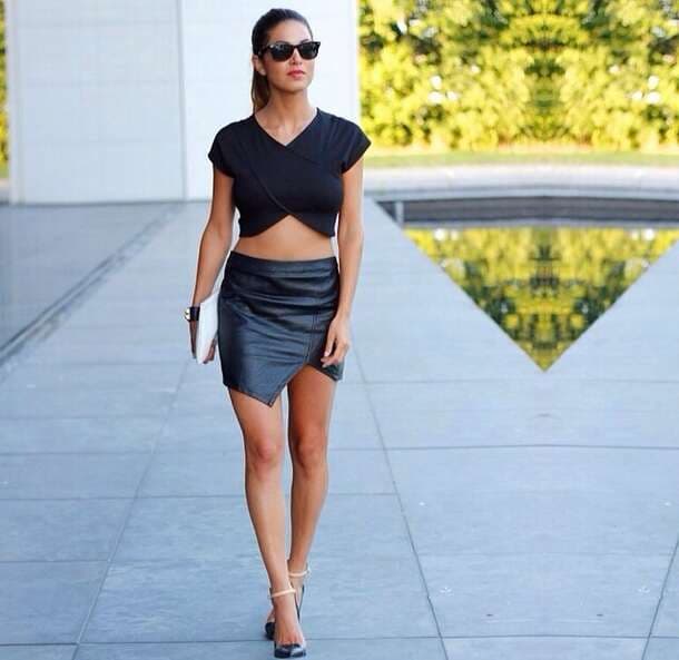 a Crop Top with a leather skirt