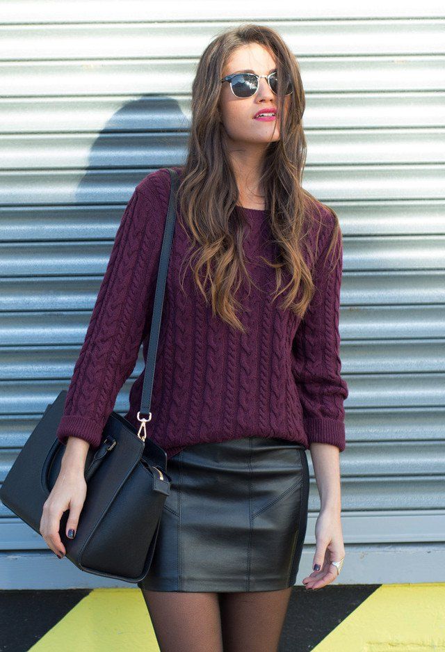 a Pullover with a leather skirt