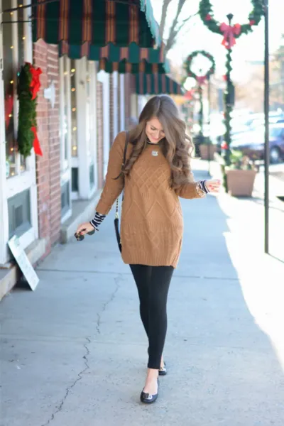 Leggings + Sweater Dress + Flats