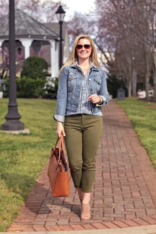 Olive Green Pants With Denim Jacket